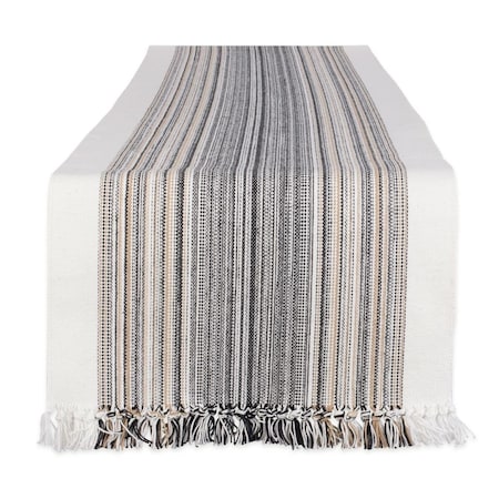 Fastfood 14 x 72 in. Black Striped Fringed Table Runner FA2567896